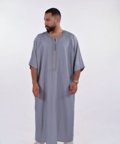 Linen Moroccan Thobe for Men - Small Embroidery