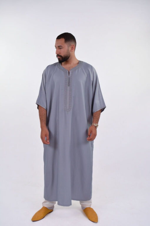 Linen Moroccan Thobe for Men - Small Embroidery