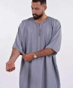 Linen Moroccan Thobe for Men - Small Embroidery