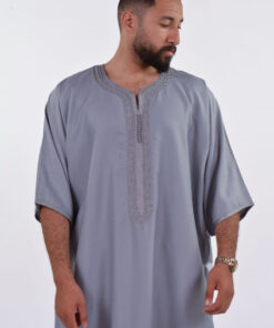 Linen Moroccan Thobe for Men - Small Embroidery