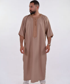 Linen Moroccan Thobe for Men - Small Embroidery