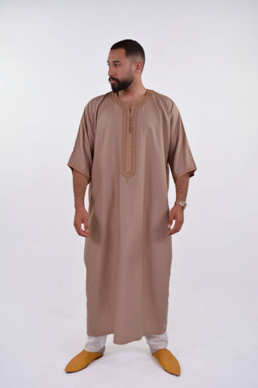 Linen Moroccan Thobe for Men - Small Embroidery