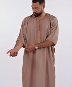 Linen Moroccan Thobe for Men - Small Embroidery