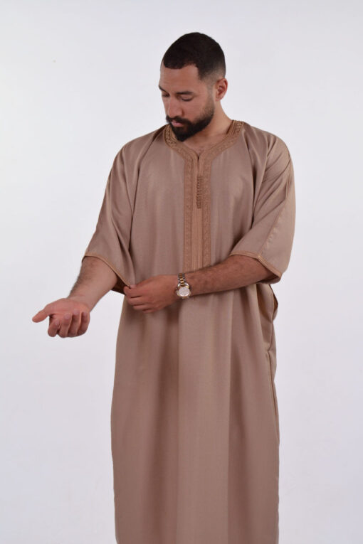 Linen Moroccan Thobe for Men - Small Embroidery