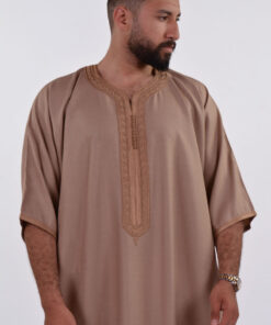 Linen Moroccan Thobe for Men - Small Embroidery