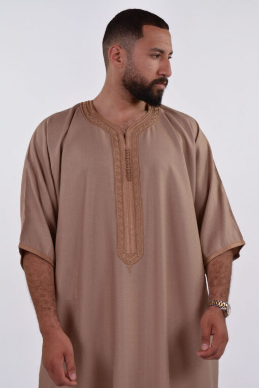 Linen Moroccan Thobe for Men - Small Embroidery