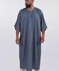 Linen Moroccan Thobe for Men - Small Embroidery