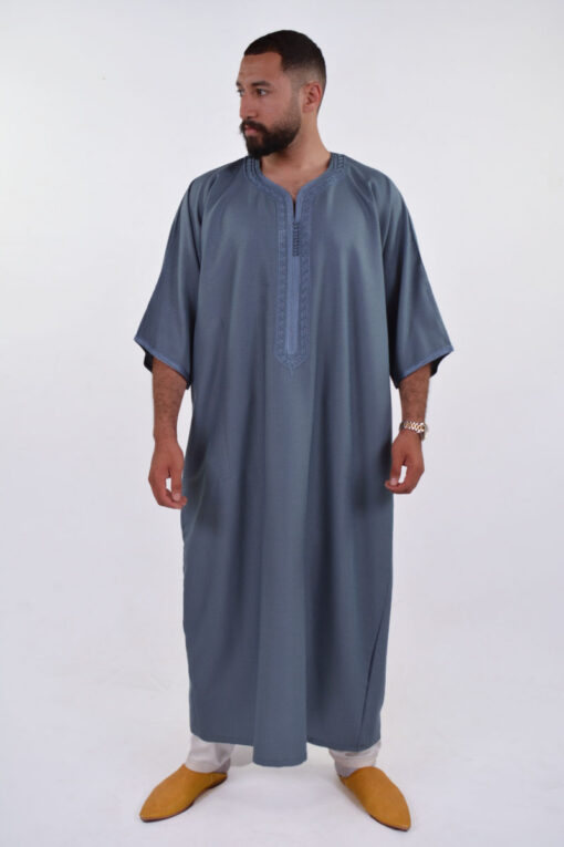 Linen Moroccan Thobe for Men - Small Embroidery