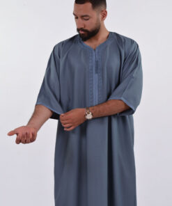 Linen Moroccan Thobe for Men - Small Embroidery