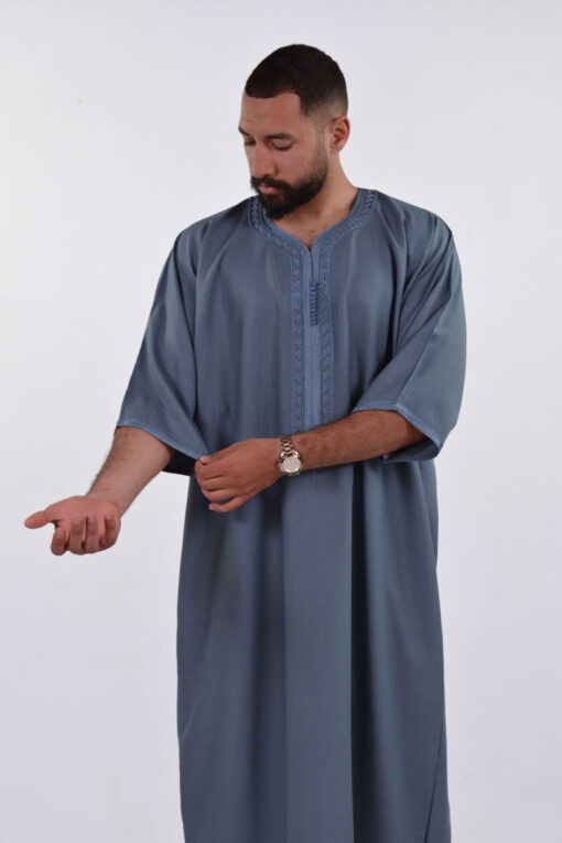 Linen Moroccan Thobe for Men - Small Embroidery