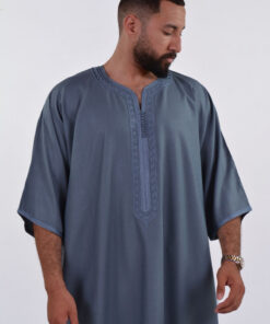 Linen Moroccan Thobe for Men - Small Embroidery