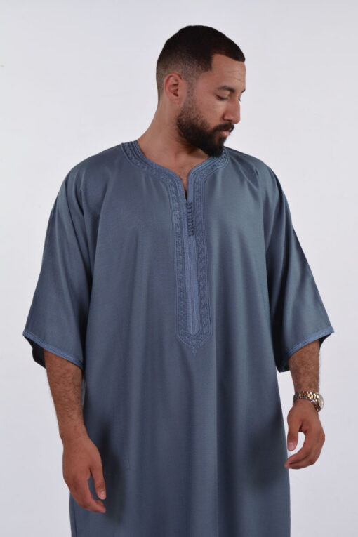 Linen Moroccan Thobe for Men - Small Embroidery