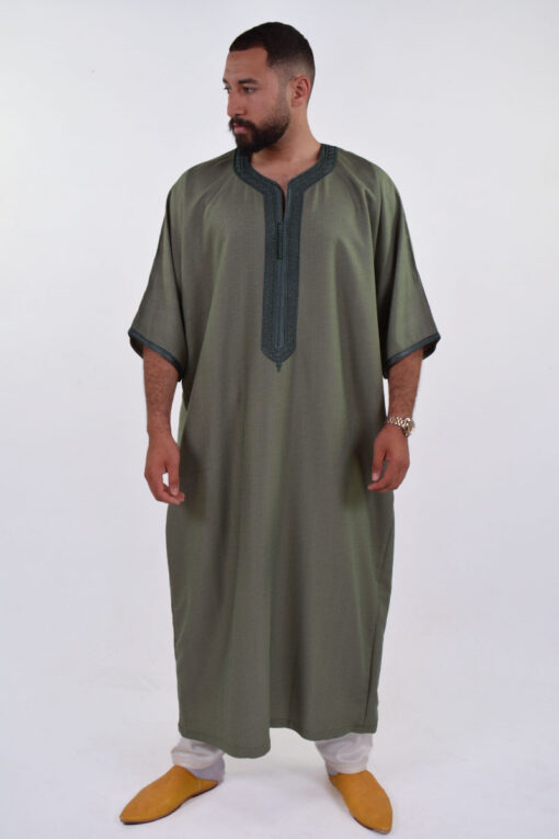 Linen Moroccan Thobe for Men - Small Embroidery