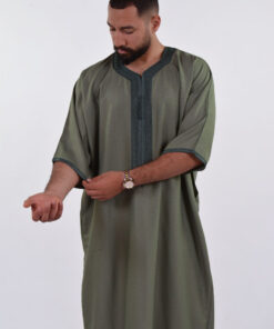 Linen Moroccan Thobe for Men - Small Embroidery