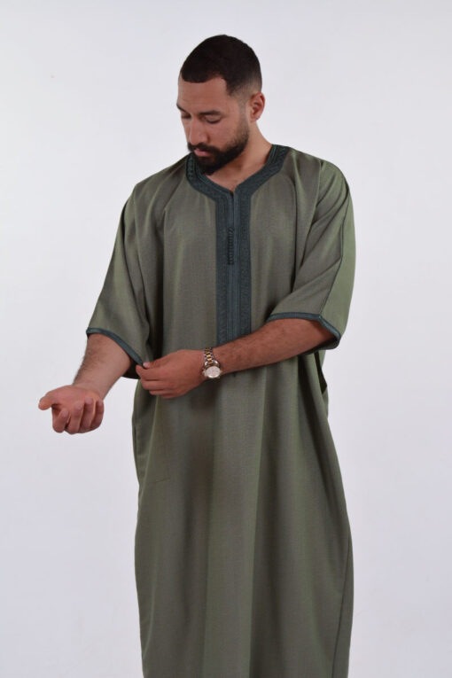 Linen Moroccan Thobe for Men - Small Embroidery