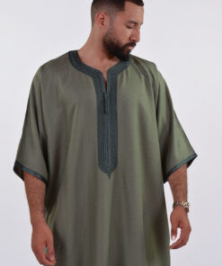 Linen Moroccan Thobe for Men - Small Embroidery