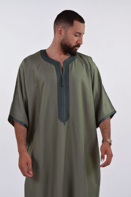 Linen Moroccan Thobe for Men - Small Embroidery