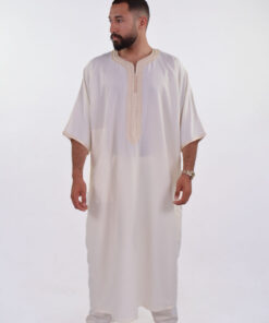 Linen Moroccan Thobe for Men with Rings Embroidery