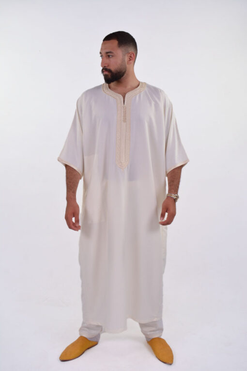 Linen Moroccan Thobe for Men with Rings Embroidery