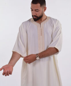 Linen Moroccan Thobe for Men with Rings Embroidery