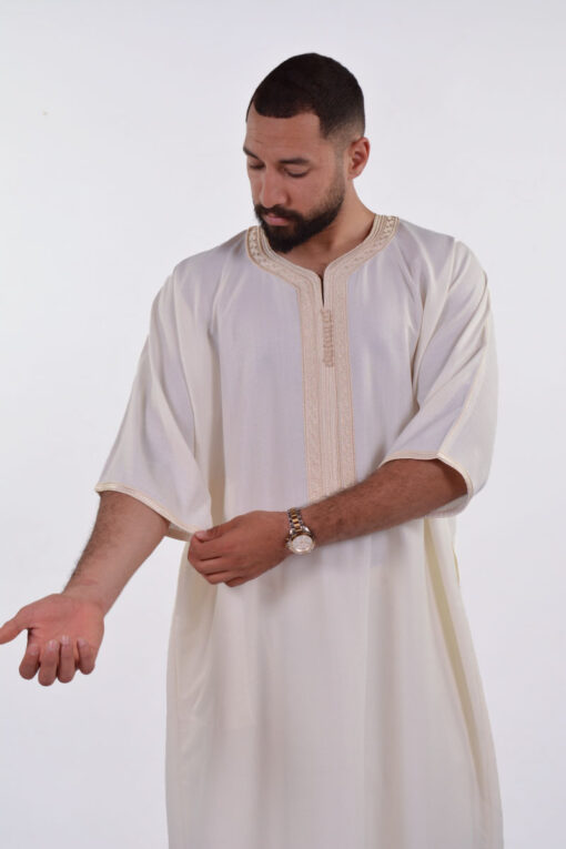 Linen Moroccan Thobe for Men with Rings Embroidery