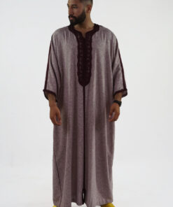 Linen Moroccan Thobe for men - Handmade Embroidery